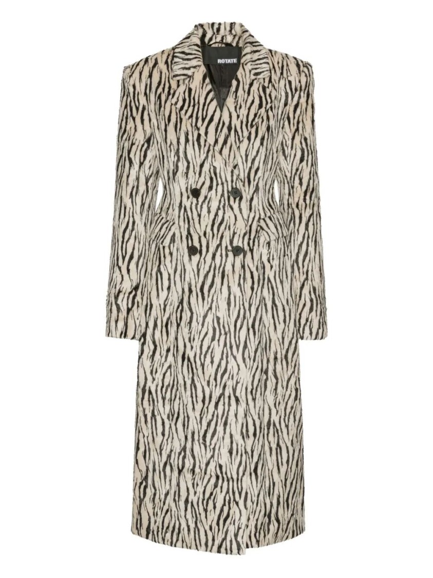 Rotate Birger Christensen Womens Egret Comb Printed Double-breasted Cotton-blend Coat In Multi