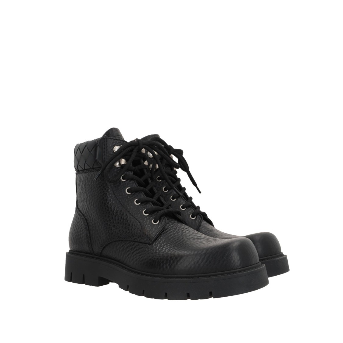 Bottega Veneta Black Grained Calf Leather Haddock Lace Up Ankle Boots