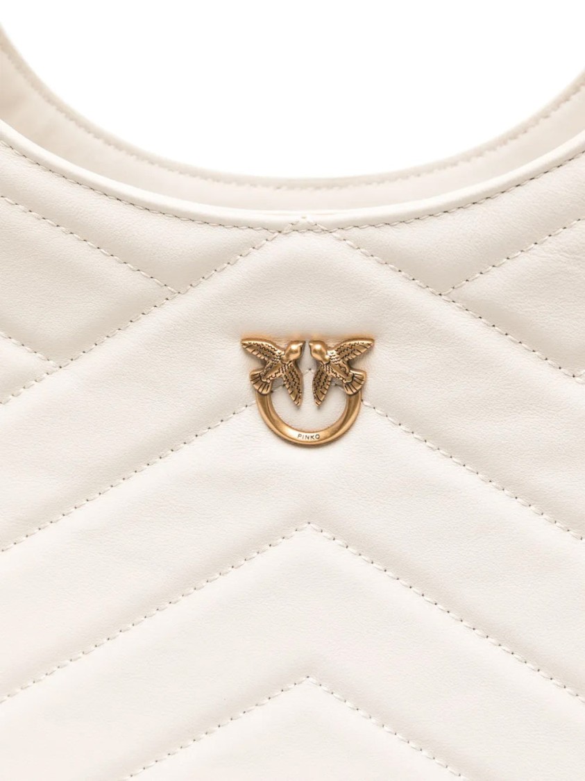 Pinko Quilted White Tote Bag With Chevron Pattern In Neutral