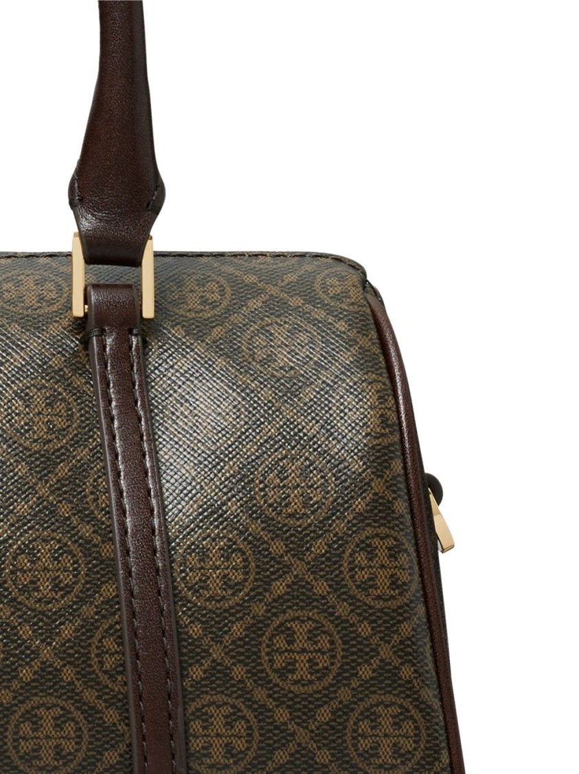 Tory Burch Monogram Barrel Mini Tote Bag In Black