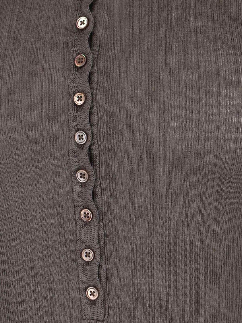 Lemaire Ribbed Textured Bodysuit With Round Neckline In Brown