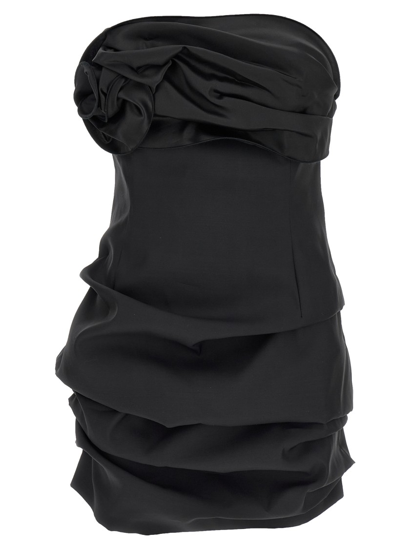 Magda Butrym Off-the-shoulder Black Mini Dress With Floral Accent In Black