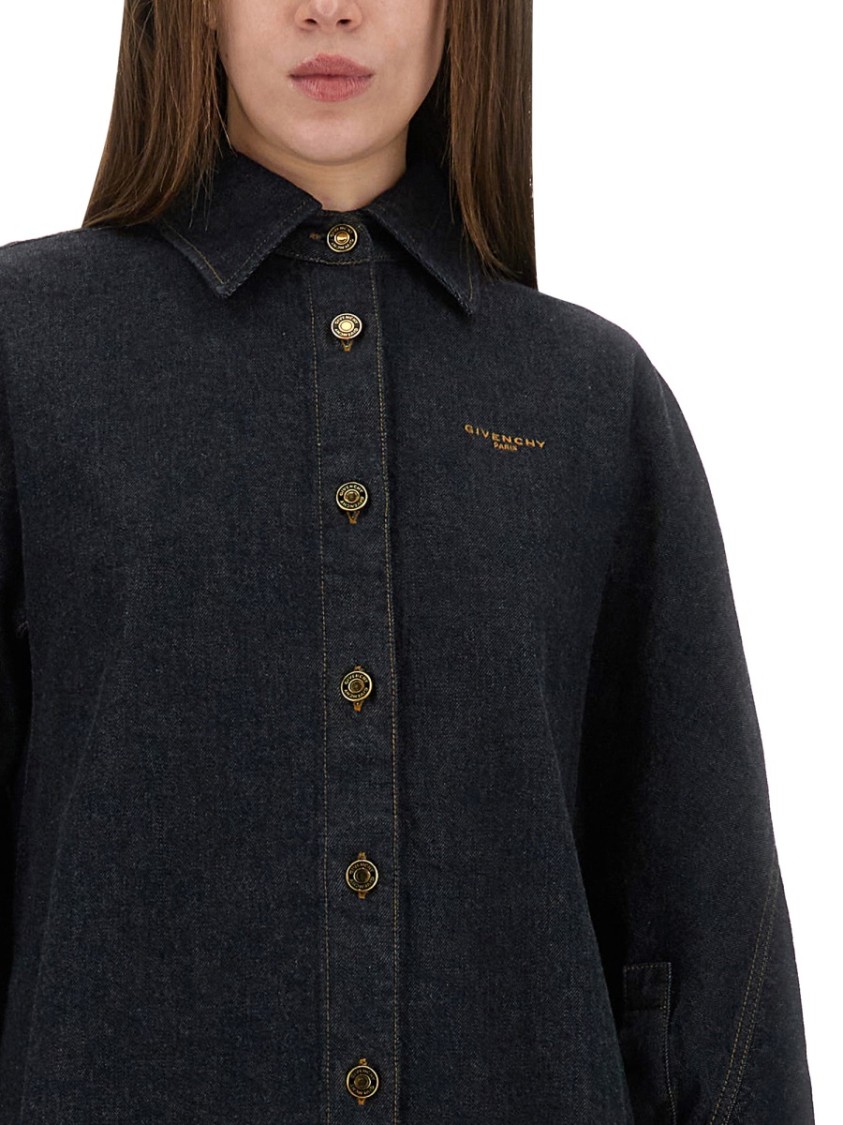 Givenchy Collared Neck Structured Long Sleeves Top In Blue
