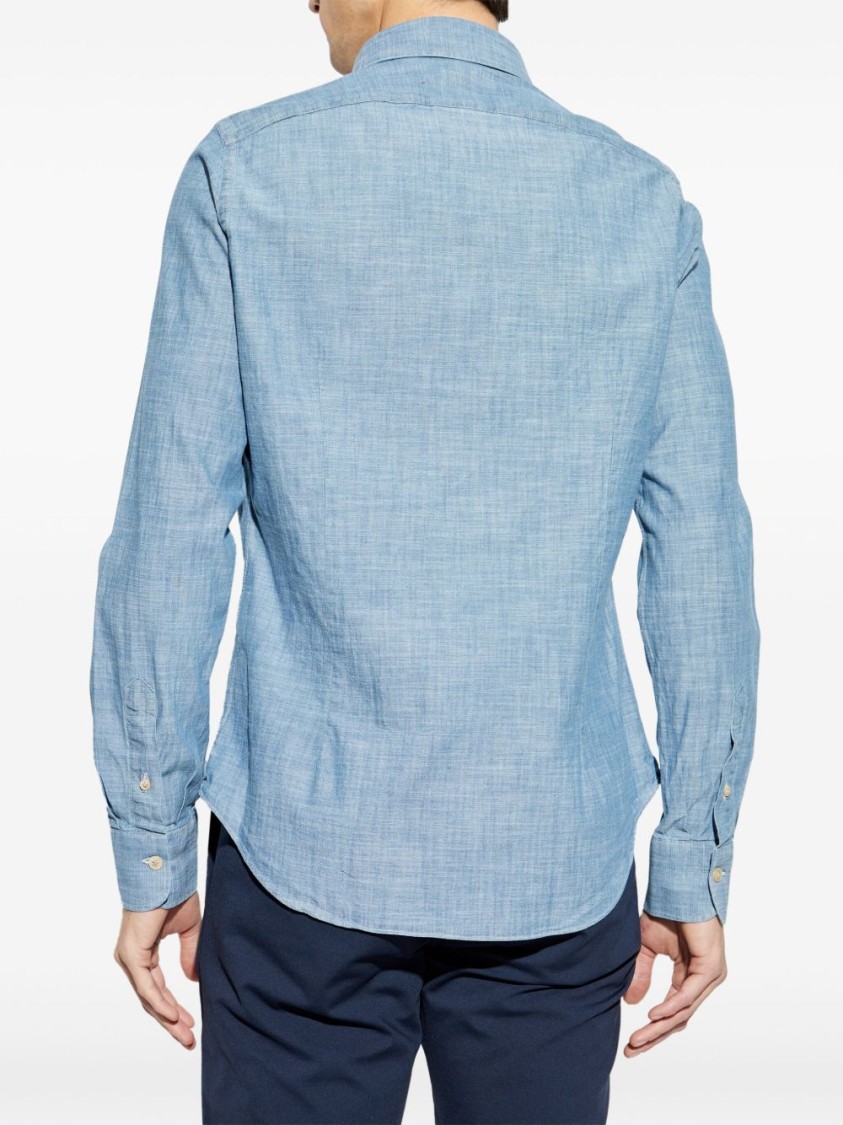 Shop Eleventy Tailored Button-down Blue Shirt By