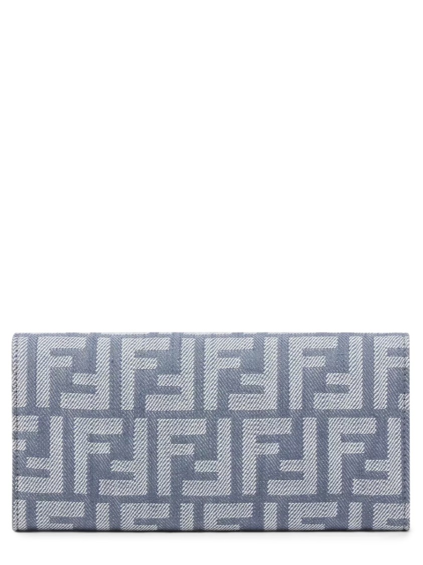Fendi Portafoglio In Denim Ricamato Donna In Blue