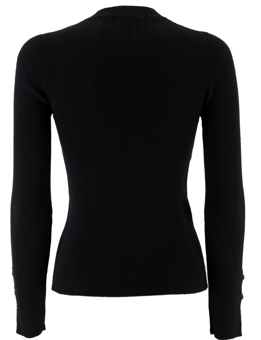 Shop Pinko Ribbed Knit Wool Sweater With Cut-out Details