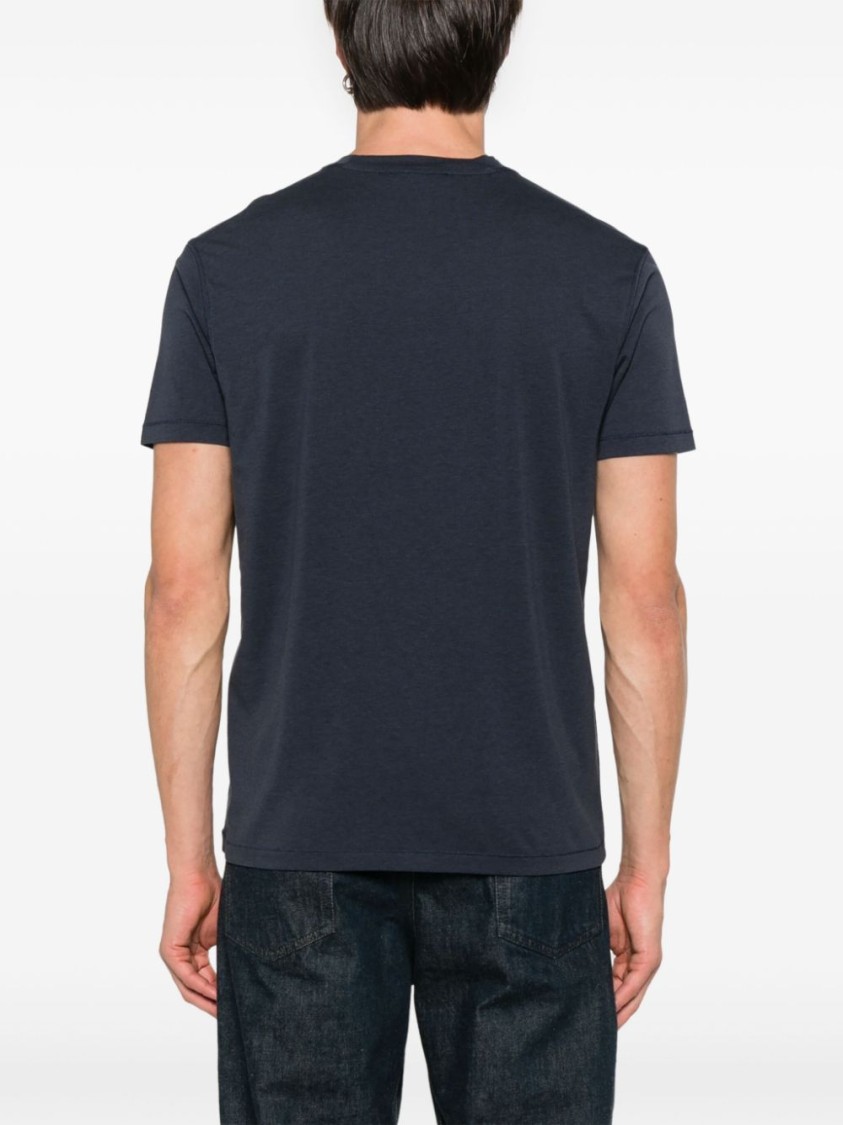 Tom Ford Midnight Blue Crew-neck T-shirt In Lyocell And Cotton In Blue