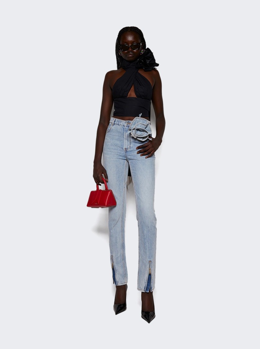 Shop Area Flower Corsage Halter Top Black