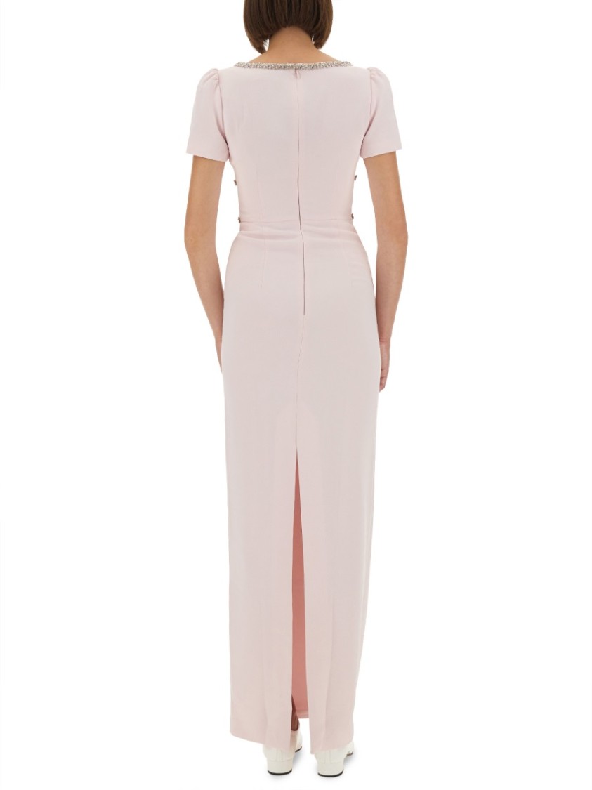 Self-portrait Long Crepe Dress With Puff Sleeves In Neutral