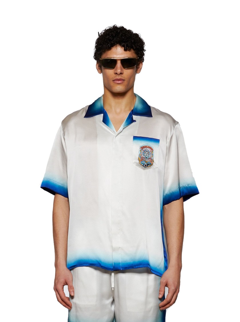Casablanca White Shirt With Cuban Collar And Maxi Logo Printed On The Back In Silk Man In White