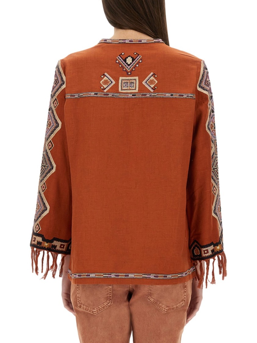 Isabel Marant Silk Blouse Embroidered Geometric Pattern