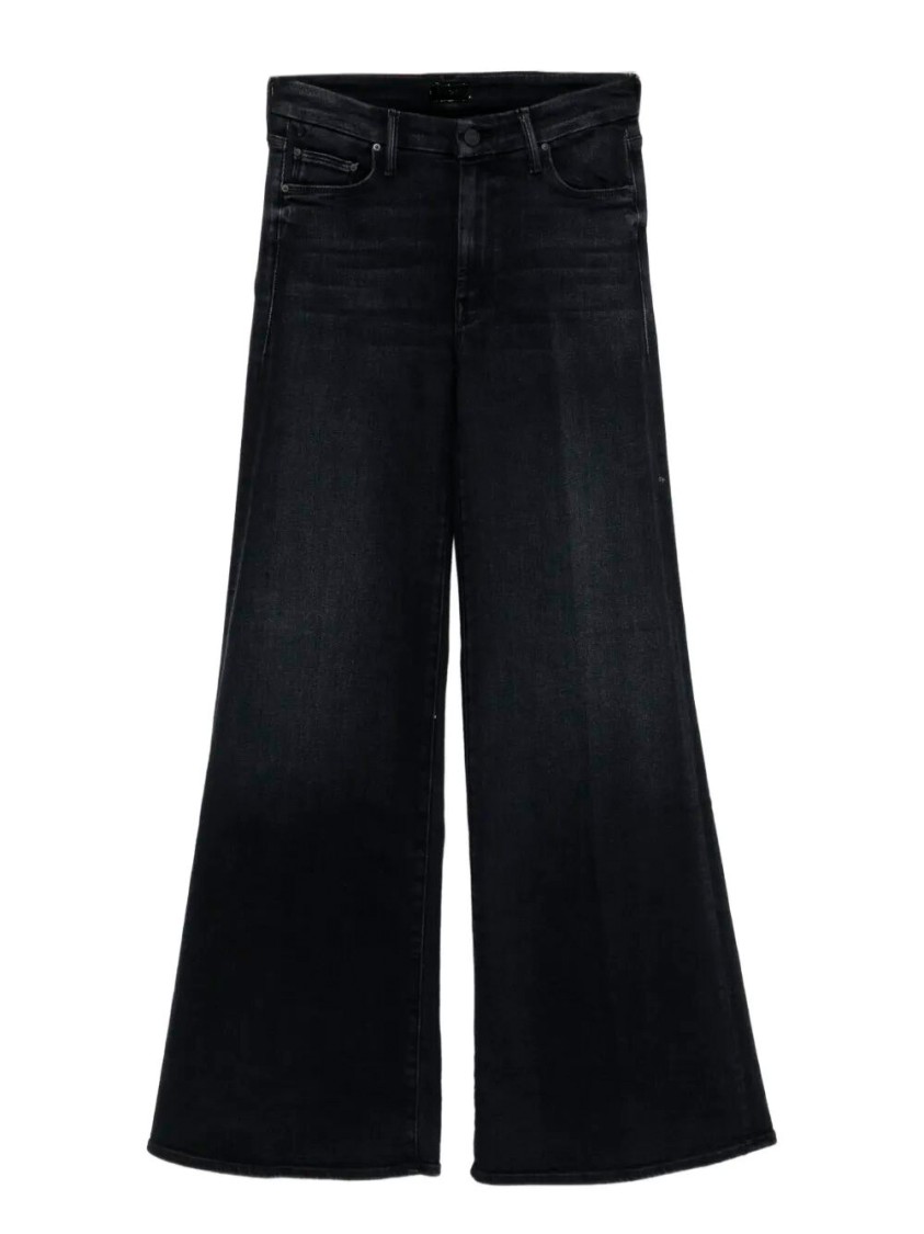 Mother Wide Black Jeans In Soft Cotton-modal Blend In Blue
