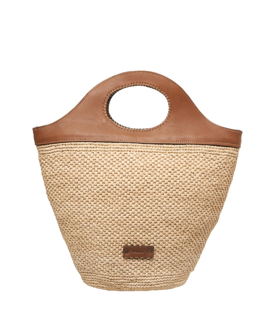 AFAR AFAR RAPHIA HANDBAG WITH LEATHER ACCENTS
