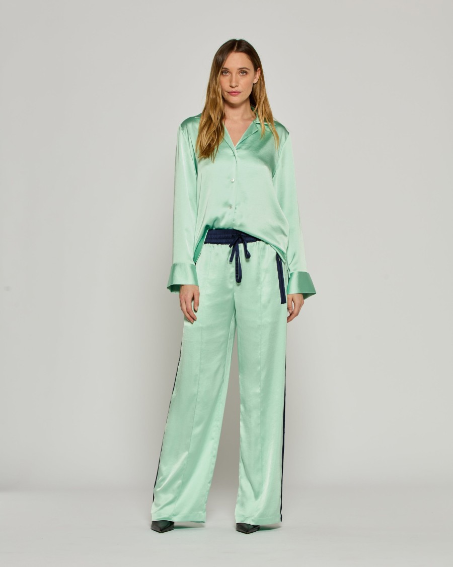 Serena Bute Satin Relaxed Jogger With Zip Pockets - Mint In Green