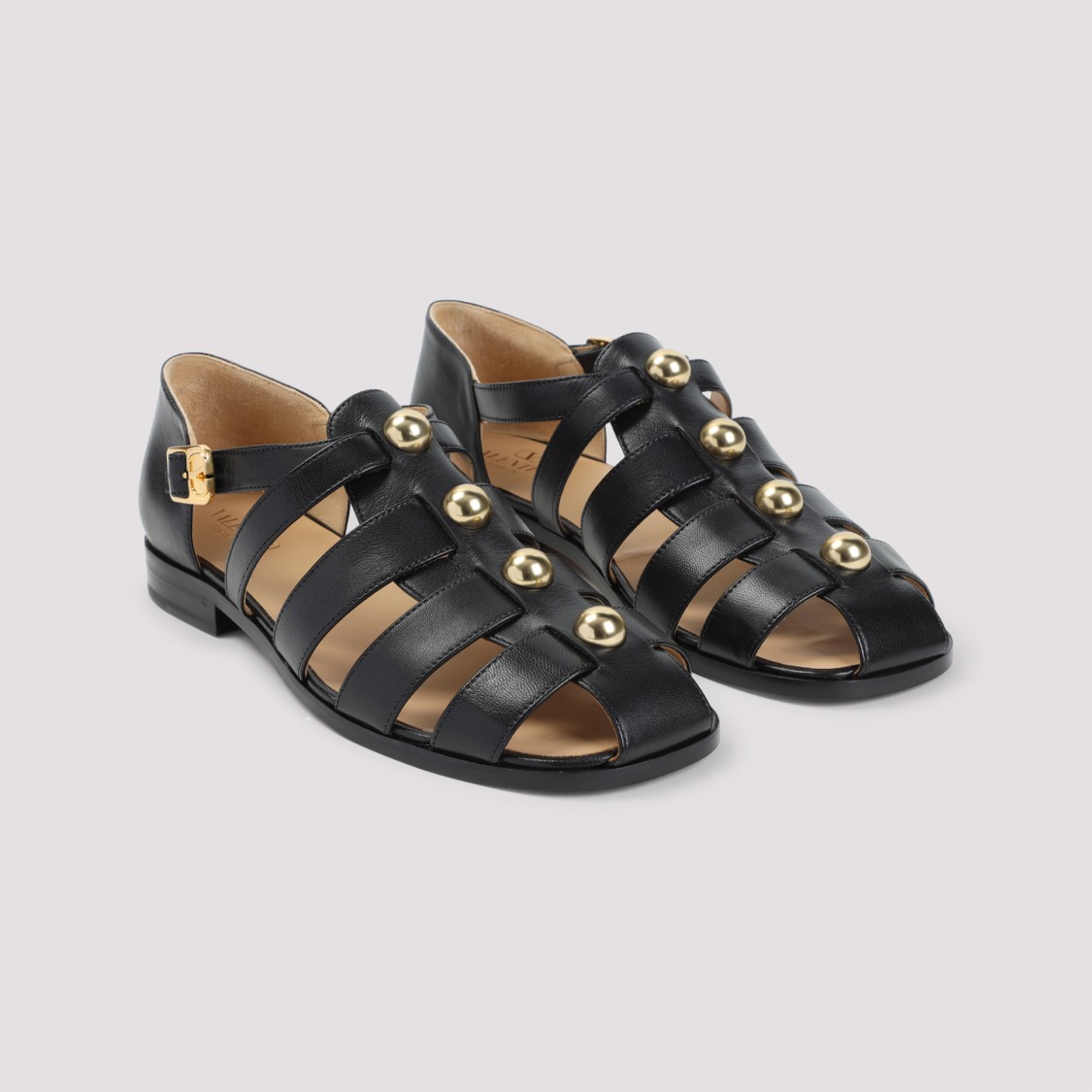 Valentino Studshield Fisherman Sandals In Calf Leather In Black