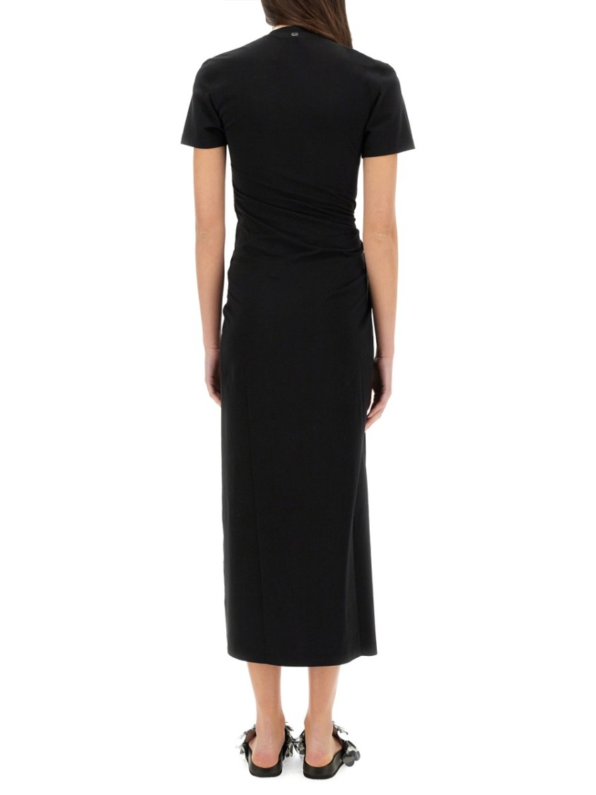 Rabanne Asymmetrical Neckline Midi Dress With Cut-out Detail In Black