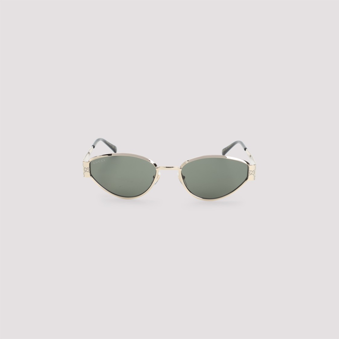 Gucci Gold Metal Oval Sunglasses With Green Acetate Lenses In Burgundy