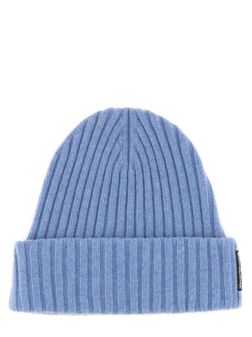 Alexander Wang Woolen Hat With Folded Cuff And Ribbed Texture In Blue