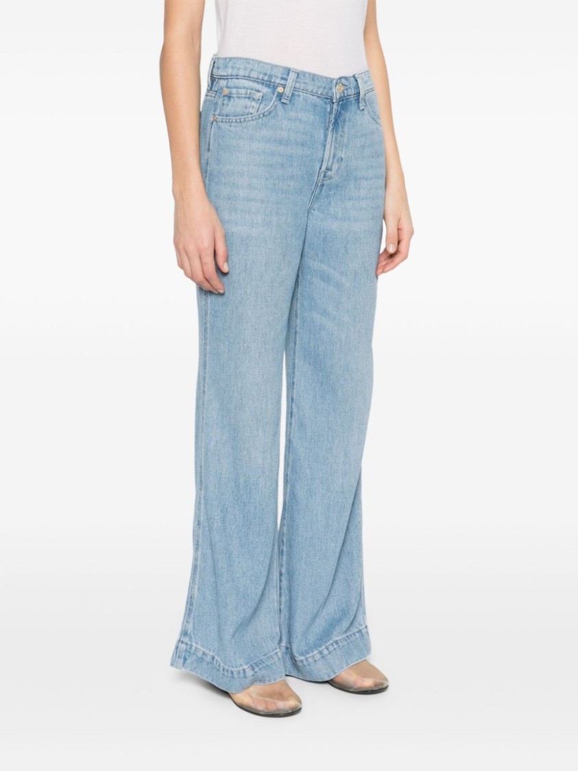 Seven Light Blue Wide-leg Jeans With Whiskering Details