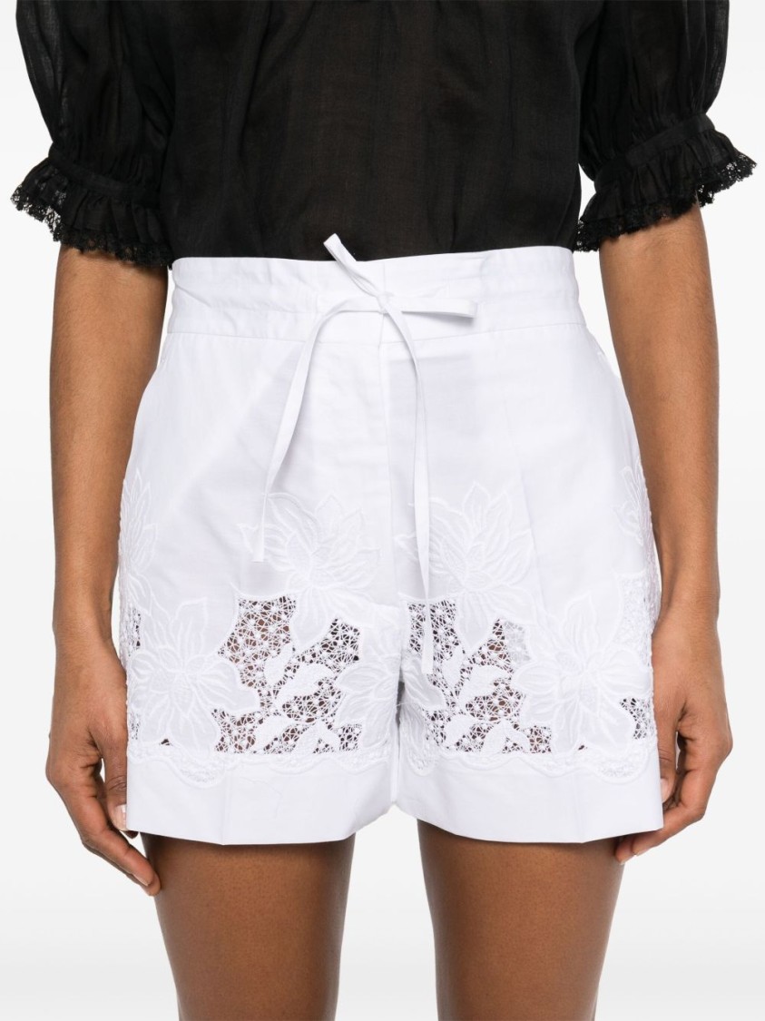 Shop P.a.r.o.s.h Parosh High-waisted White Cotton Shorts With Floral Lace Detailing