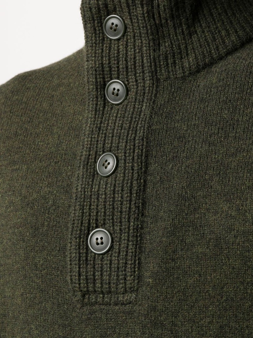Barbour Forest Green Wool Knit Sweater With Ribbed Detailing And Button Accents In Green