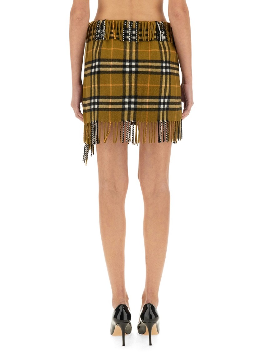 Shop Burberry Wool And Cashmere Check Scarf Style Skirt In Brown