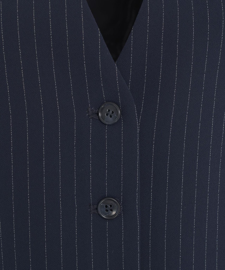 Ottod'ame Blue Pinstripe Vest With V-neckline And Lined Pockets In Blue