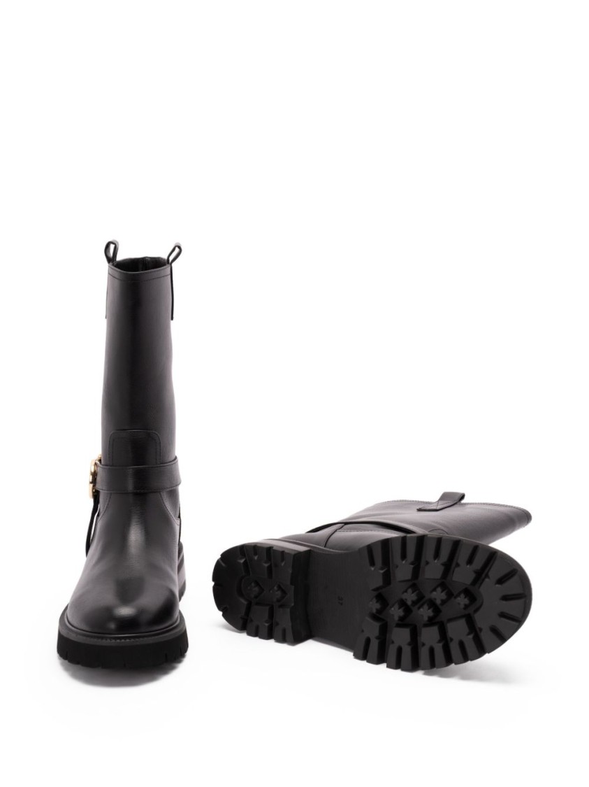 Twinset Twin-set Mid-calf Black Leather Boots With Buckle Fastening In Black