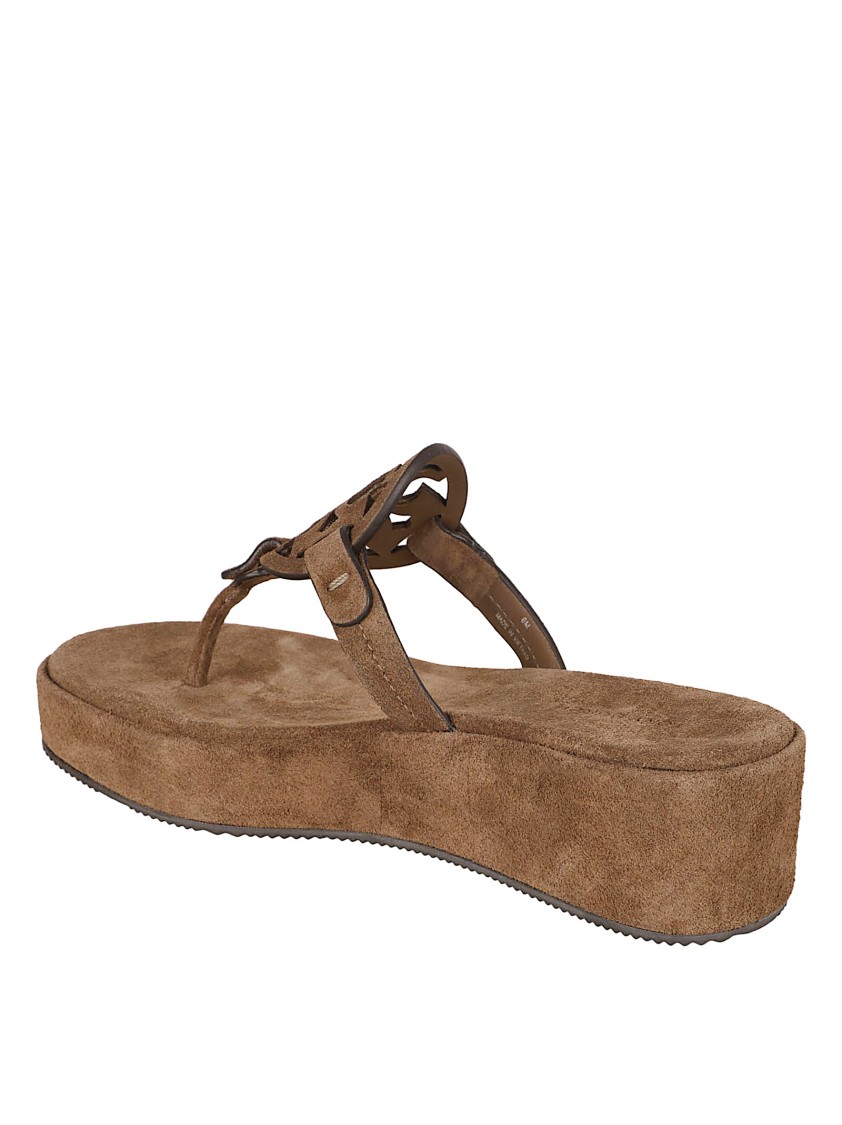 Tory Burch Wedge Sandals With Distinctive Cut-out Logo In Brown