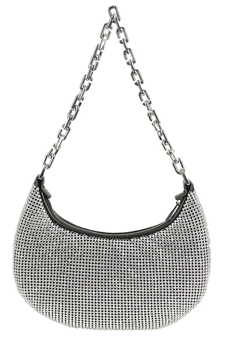 Marc Jacobs Crescent-shaped Small Curve Bag With Rhinestone Embellishment In Metallic