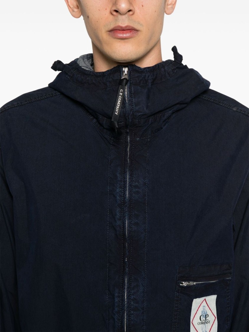 C.p. Company C.p.company Men Goggle 50 Yarns Jacket With Hood In Blue