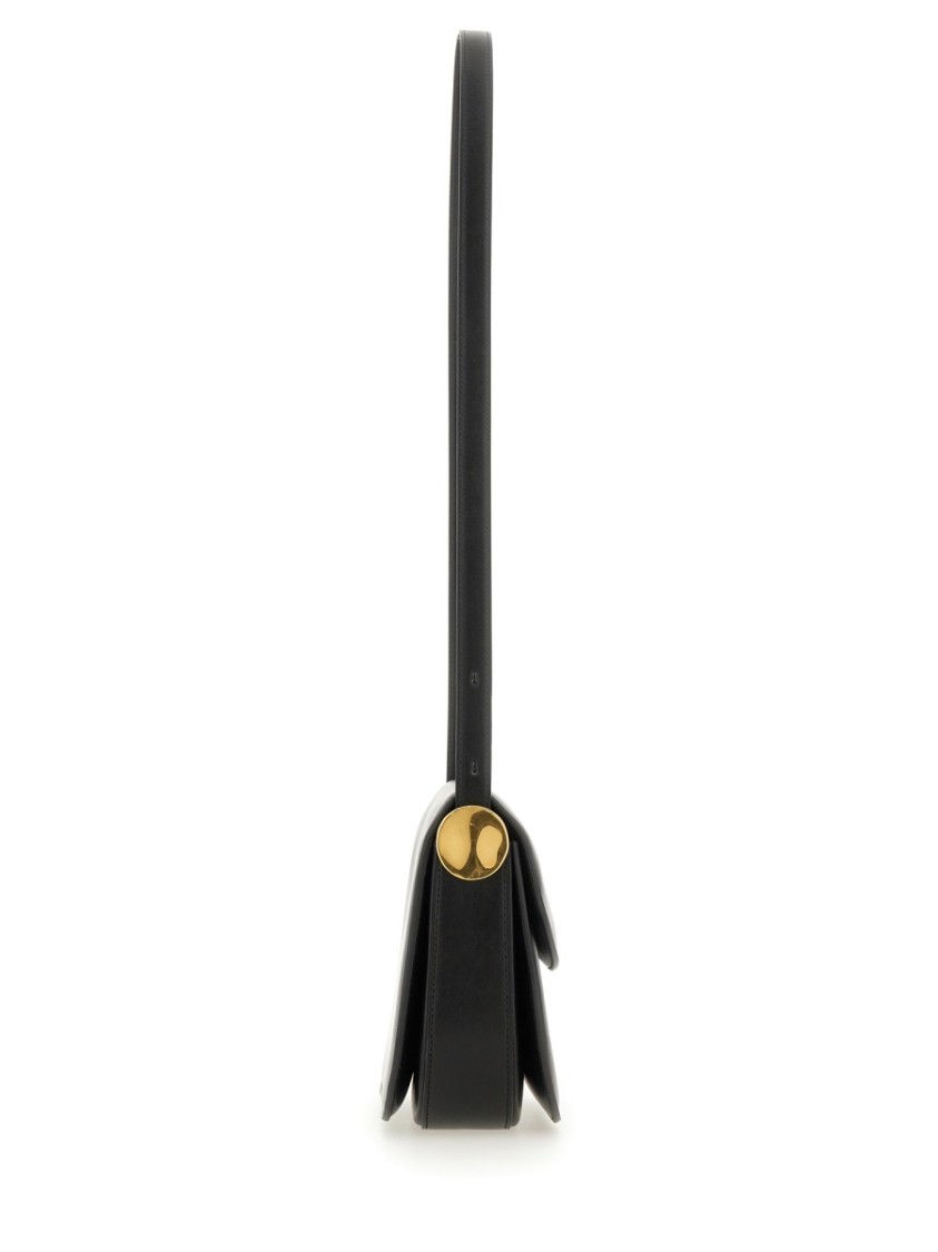 Jil Sander Leather Coin Shoulder Bag With Gold-tone Clasp In Black