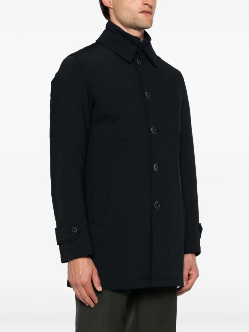Herno Medium-length Structured Coat With Button-up Front In Black