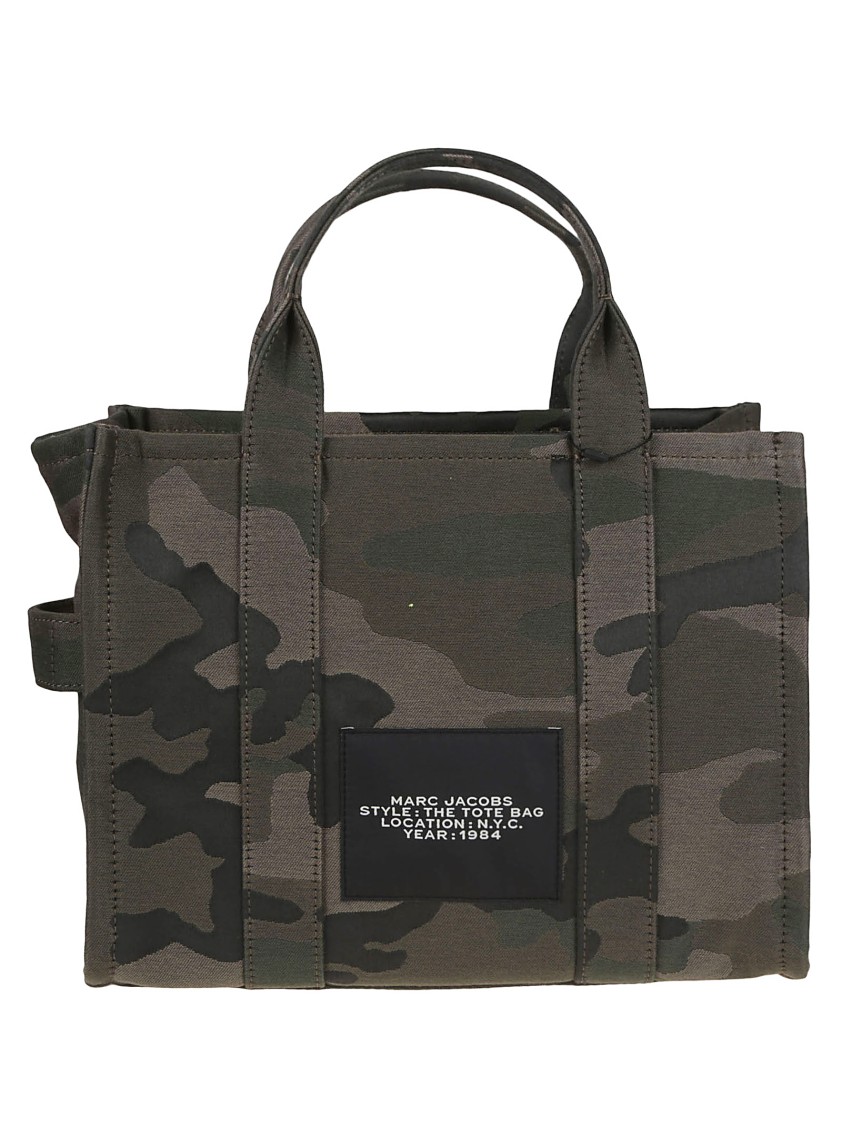 Marc Jacobs Camouflage Jacquard Medium Tote With Versatile Carrying Options In Brown