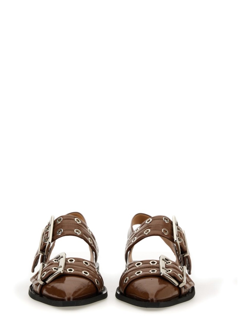Ganni Women Ballerina With Buckle In Brown