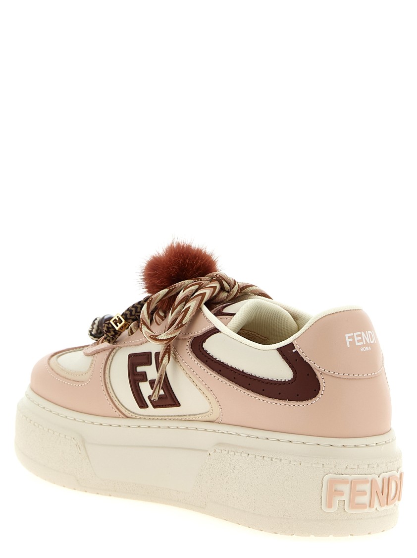 Fendi Low Top Platform Shoes In Pink Leather With Charm In Neutral