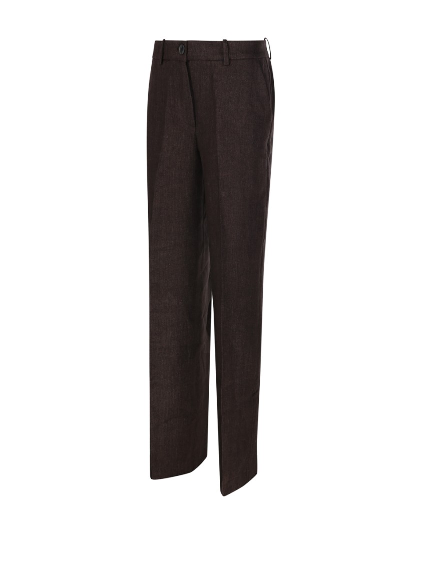Shop P.a.r.o.s.h Parosh Tailored Brown Linen Pants In Black