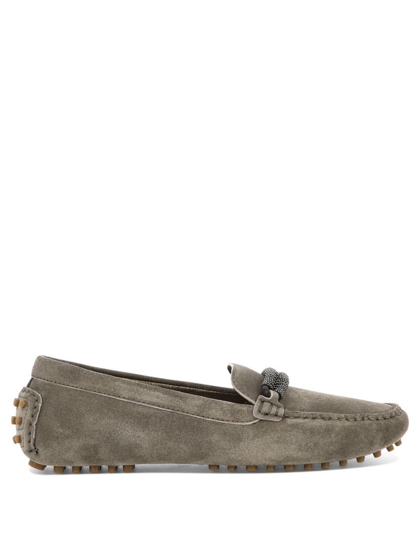 Brunello Cucinelli Suede Loafers With Decorative Front Element In Brown