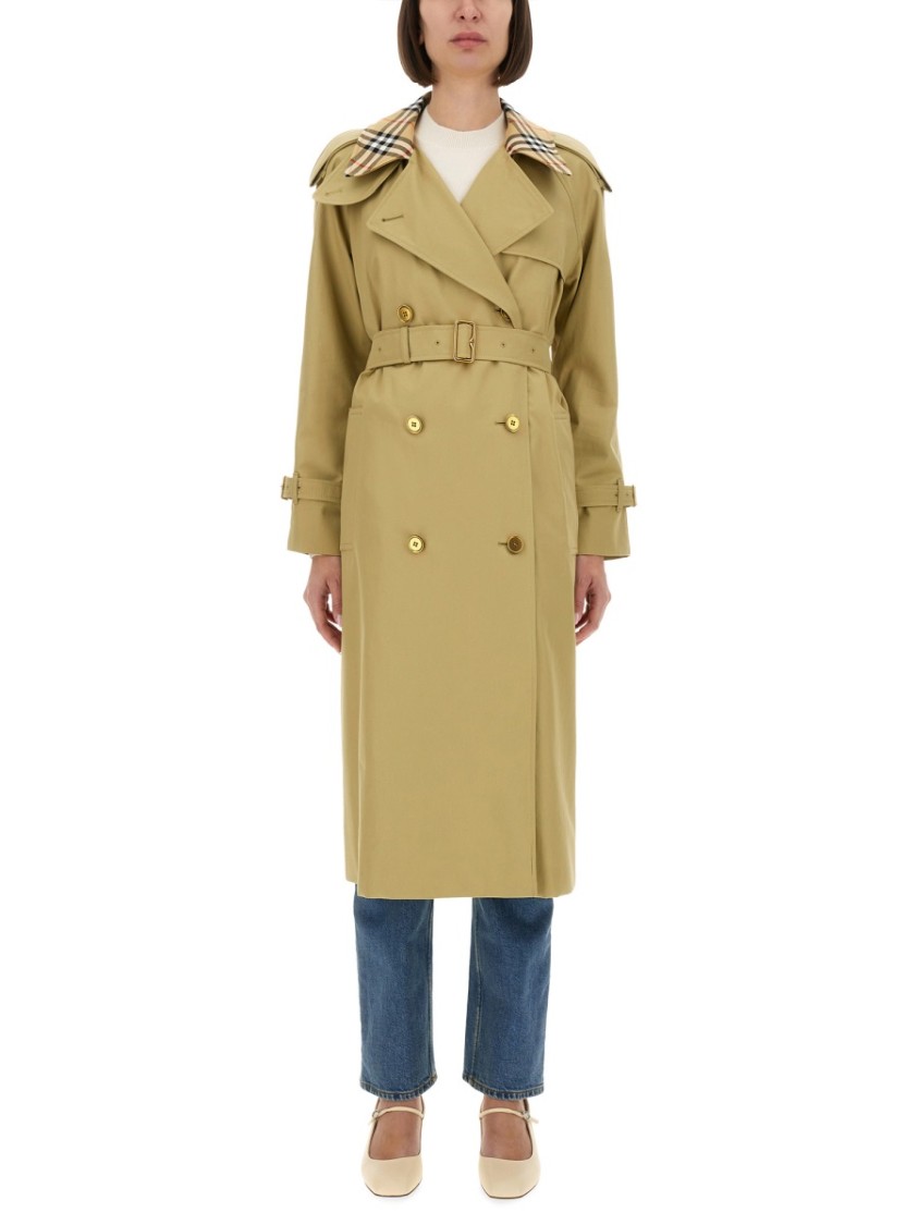 Burberry Castleford Check Collar Water Resistant Gabardine Trench Coat In Green
