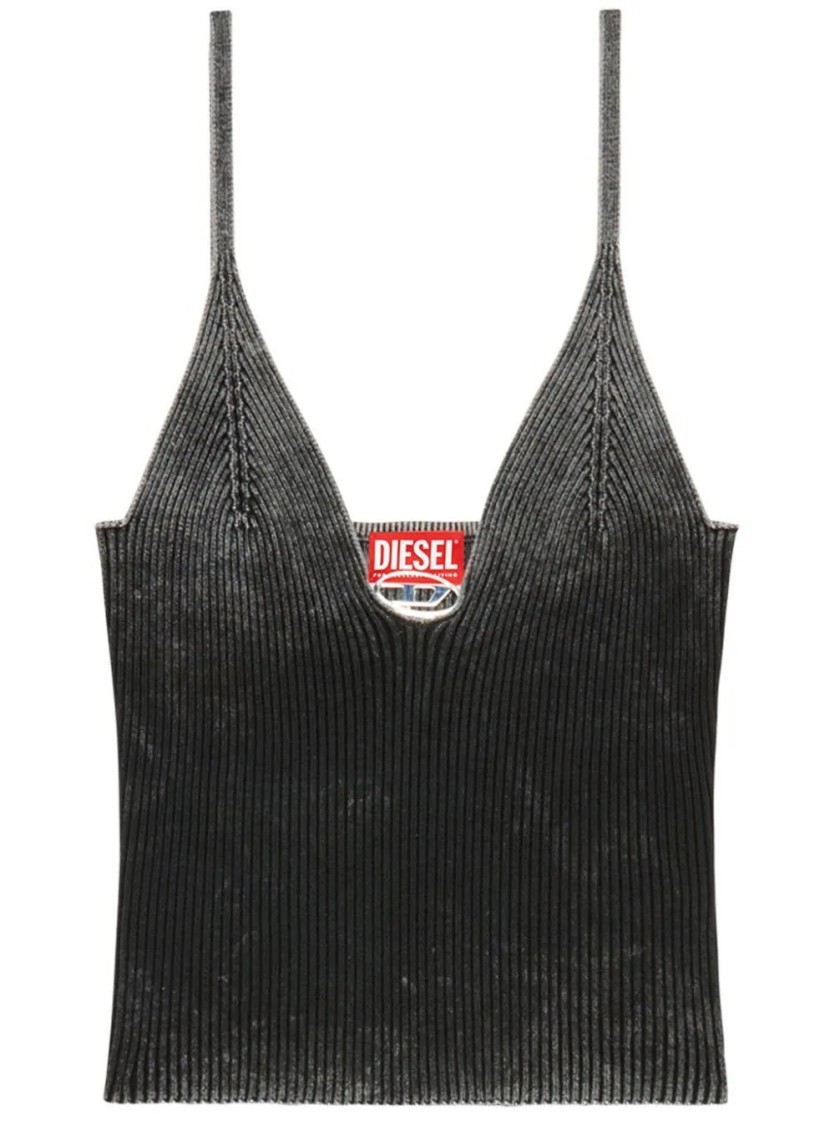 Diesel M-laila Camisole In Faded Ribbed Knit In Gray