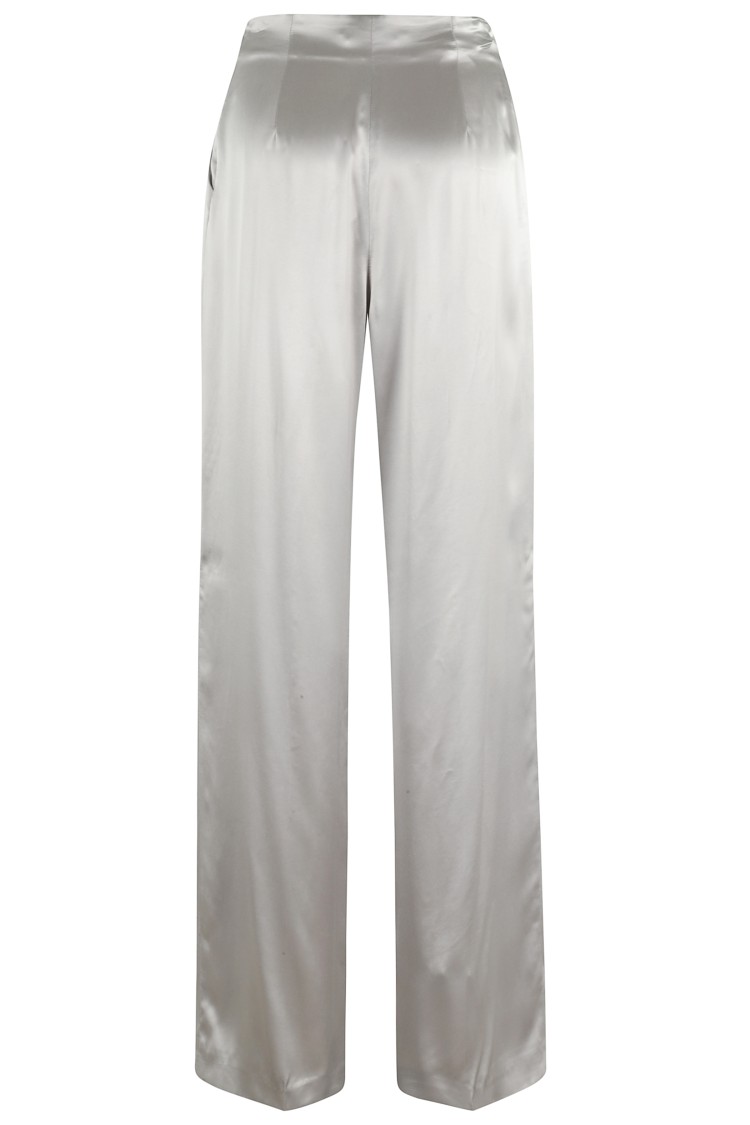 Alberta Ferretti High-waisted Satin Trousers With Pleats And Side Zip In Gray