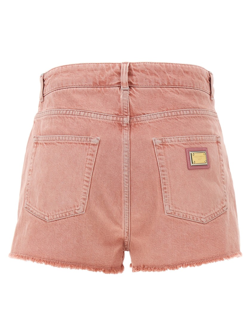 Dolce & Gabbana Garment-dyed High Waist Denim Shorts In Pink