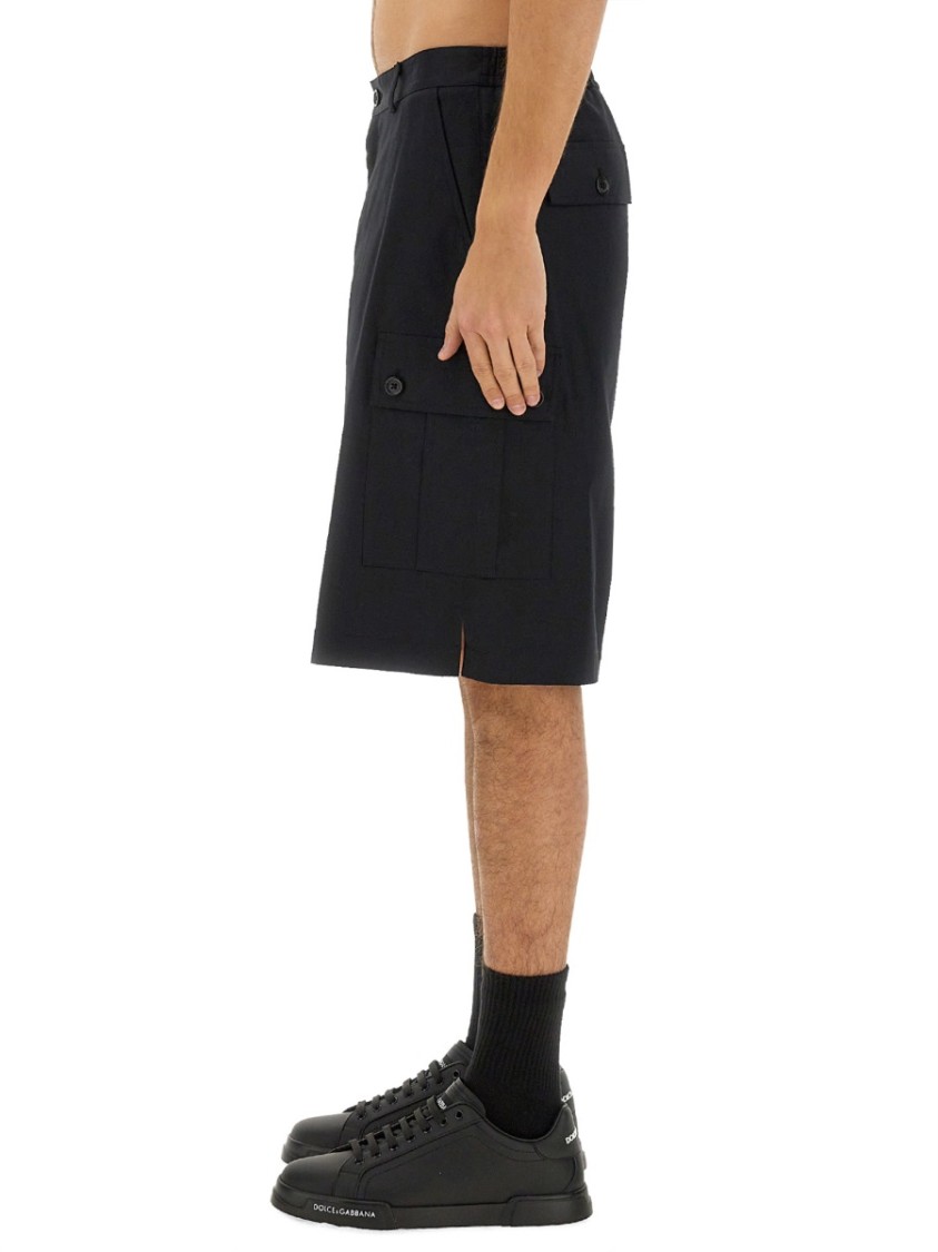 Dolce & Gabbana Black Bermuda Shorts With Pockets In Linen Man In Black