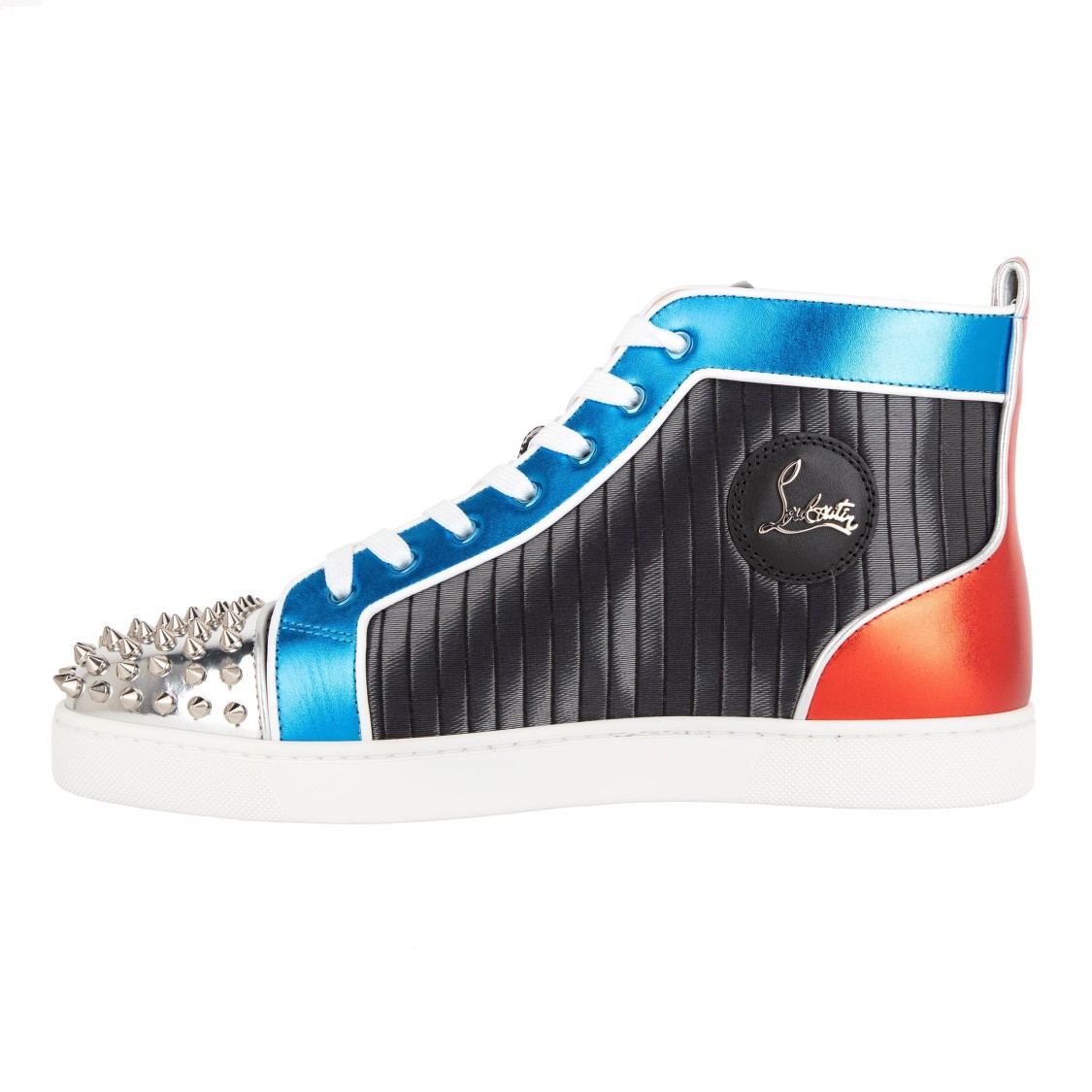 Christian Louboutin Lou Spikes Orlato Flat 'pleated Metallic' In Multi