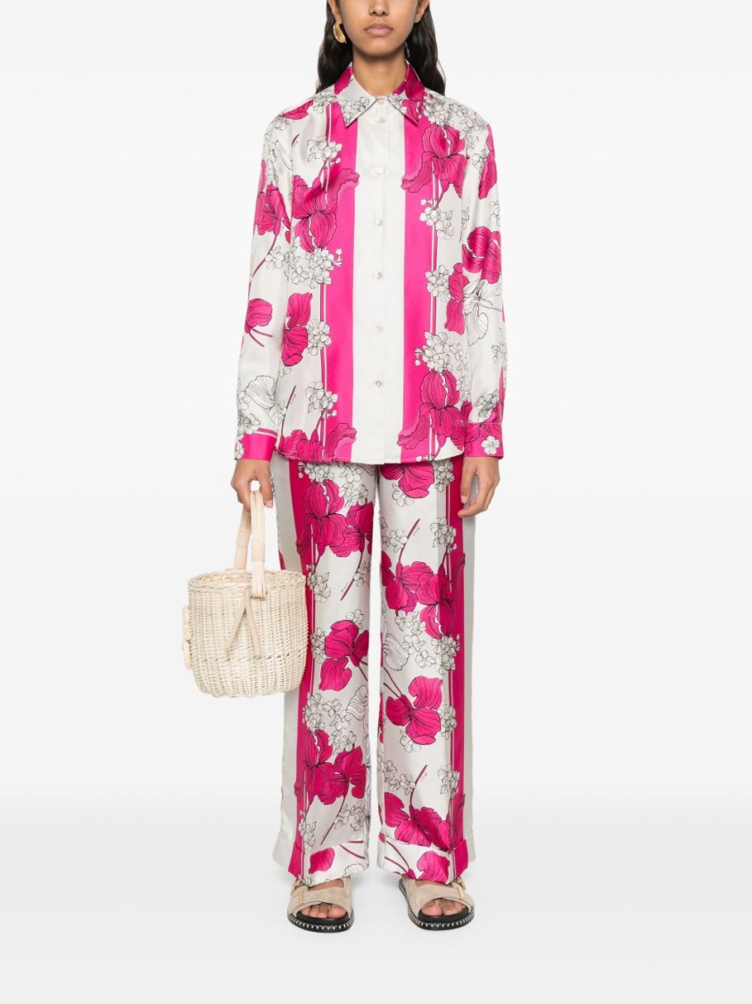 P.a.r.o.s.h Serenella Floral Print Long Sleeves Shirt In Pink