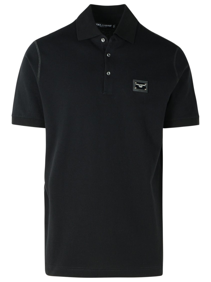 Dolce & Gabbana Cotton Polo Shirt With Buttoned Collar And Ribbed Accents In Black