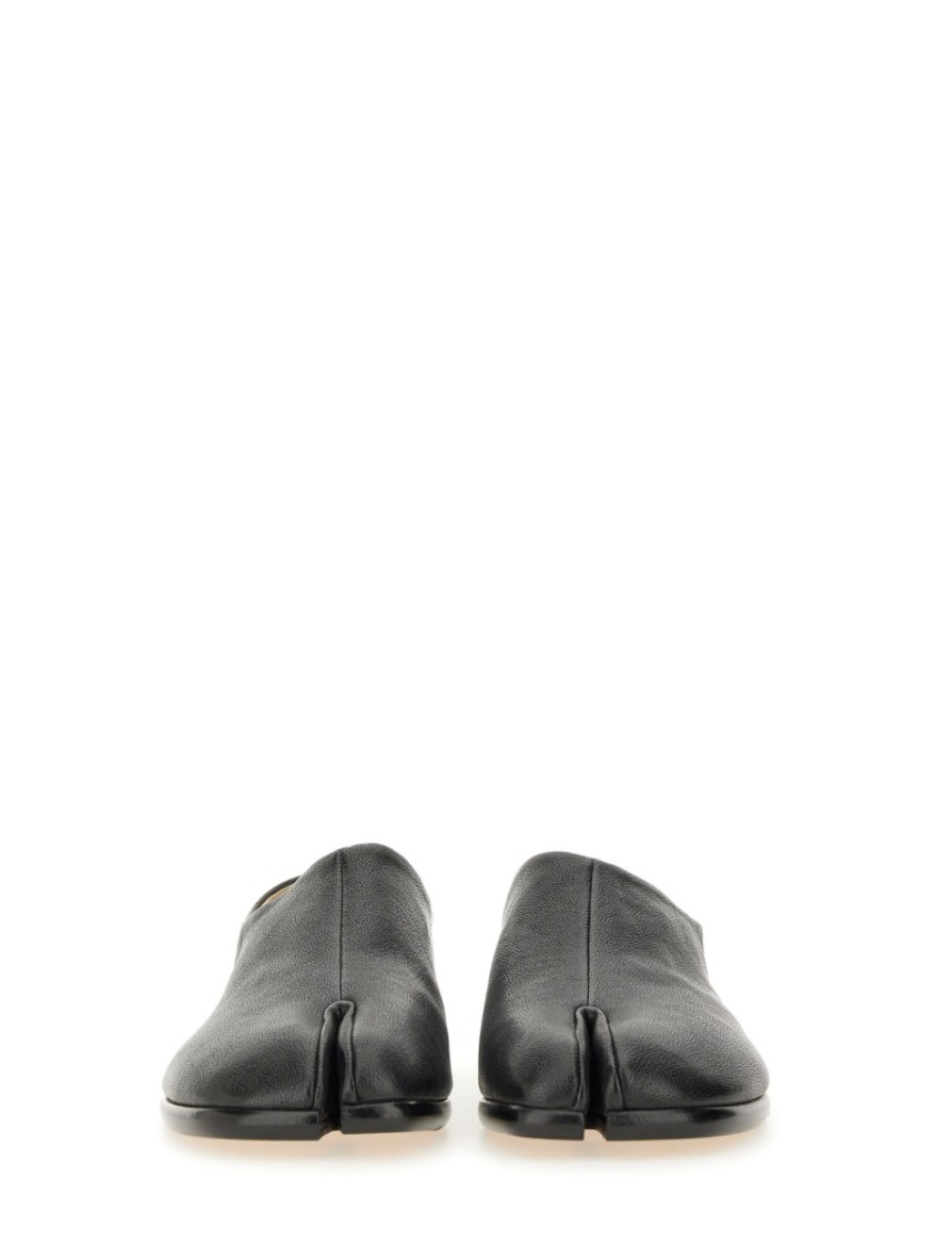 Maison Margiela Tabi Grey Branded Leather Slip On In Black