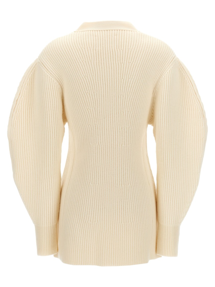 Jil Sander Long Ribbed Wool Cardigan In Neutral