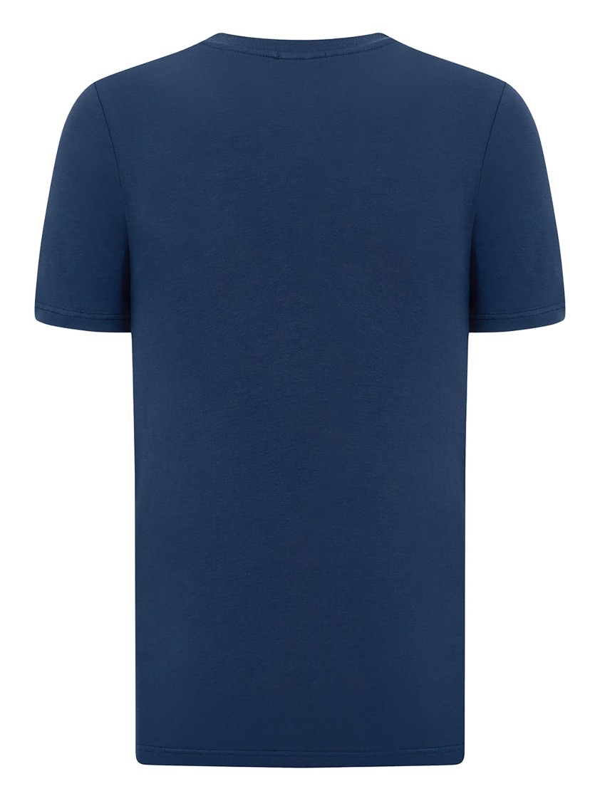 KITON KITON BLUE STRETCH COTTON JERSEY T-SHIRT WITH LOGO POCKET