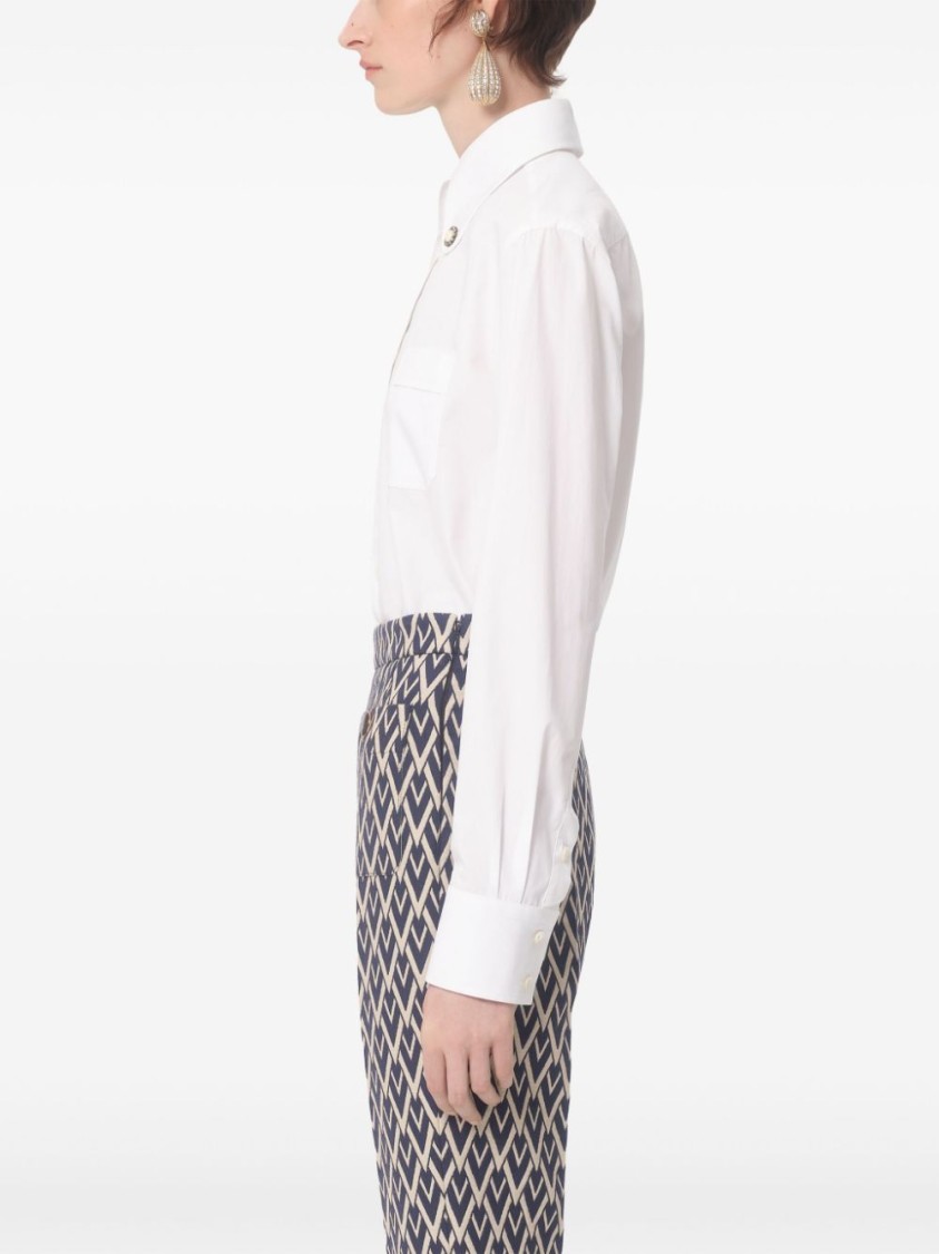 Valentino Tailored White Cotton Shirt With Decorative Buttons In White